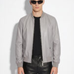 Light Gray Lambskin Bomber Jacket