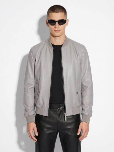 Light Gray Lambskin Bomber Jacket