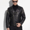 Studded Embellished Leather Biker Jacket