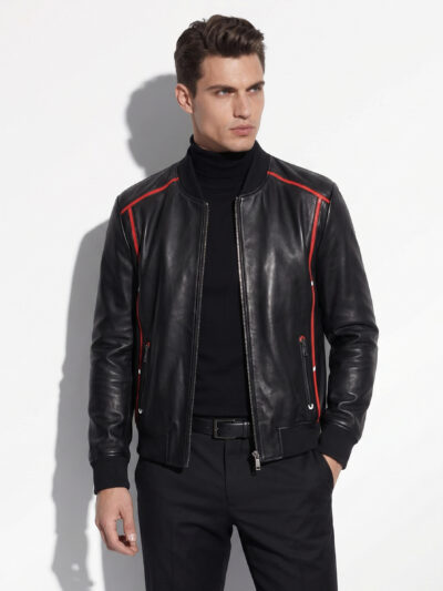 The Monaco Sport-Piped Leather Bomber Jacket