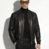 Skull Embossed Nappa Leather Bomber Jacket