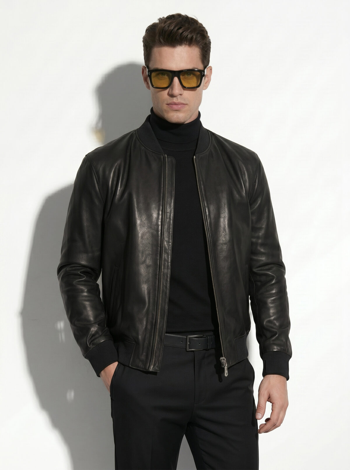 Skull Embossed Nappa Leather Bomber Jacket