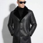 Black Shearling Coat with Mink Collar