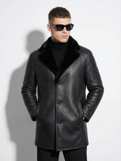 Black Shearling Coat with Mink Collar