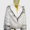White Fox Fur Jacket With Black Trim