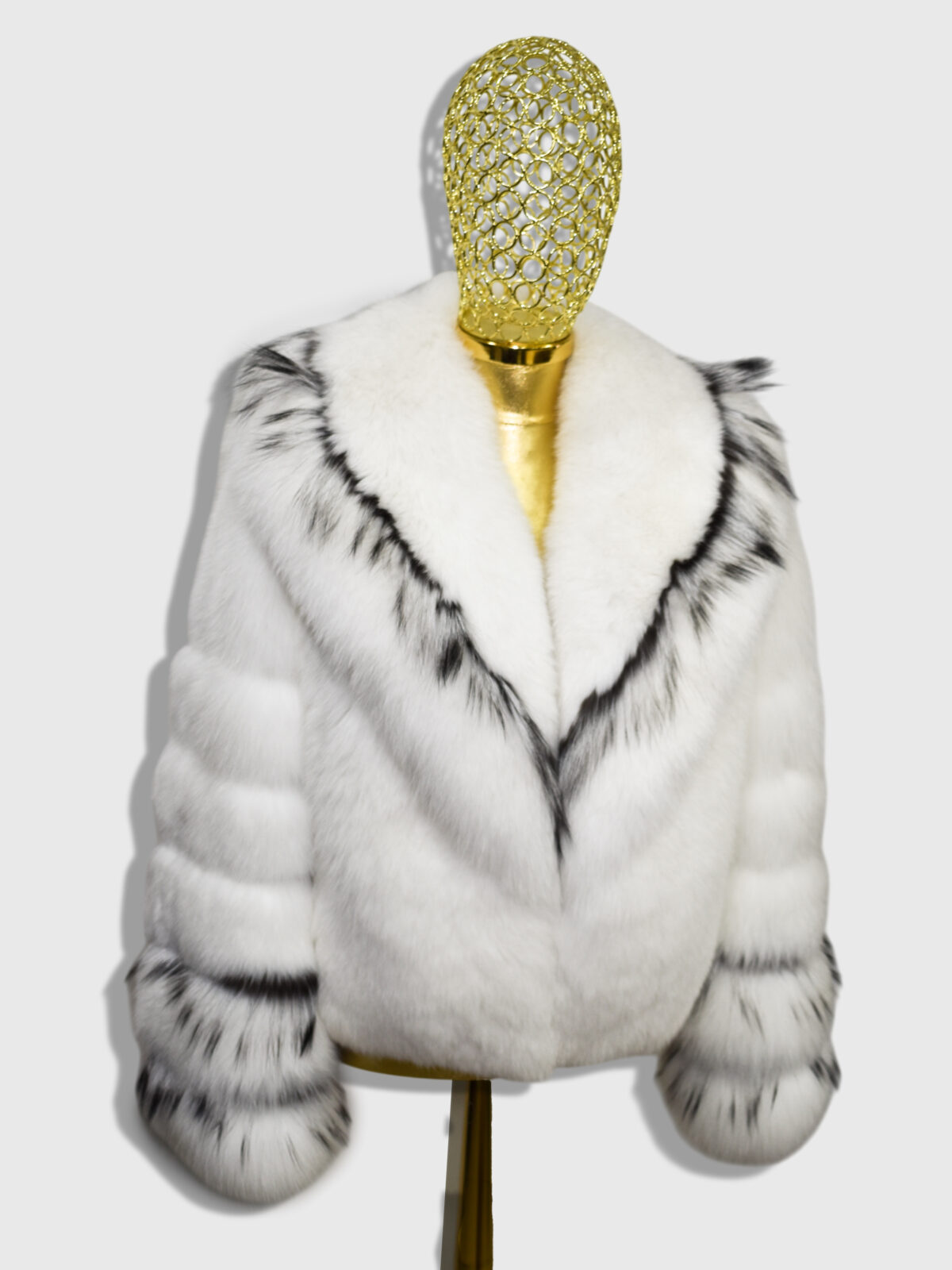 White Fox Fur Jacket With Black Trim