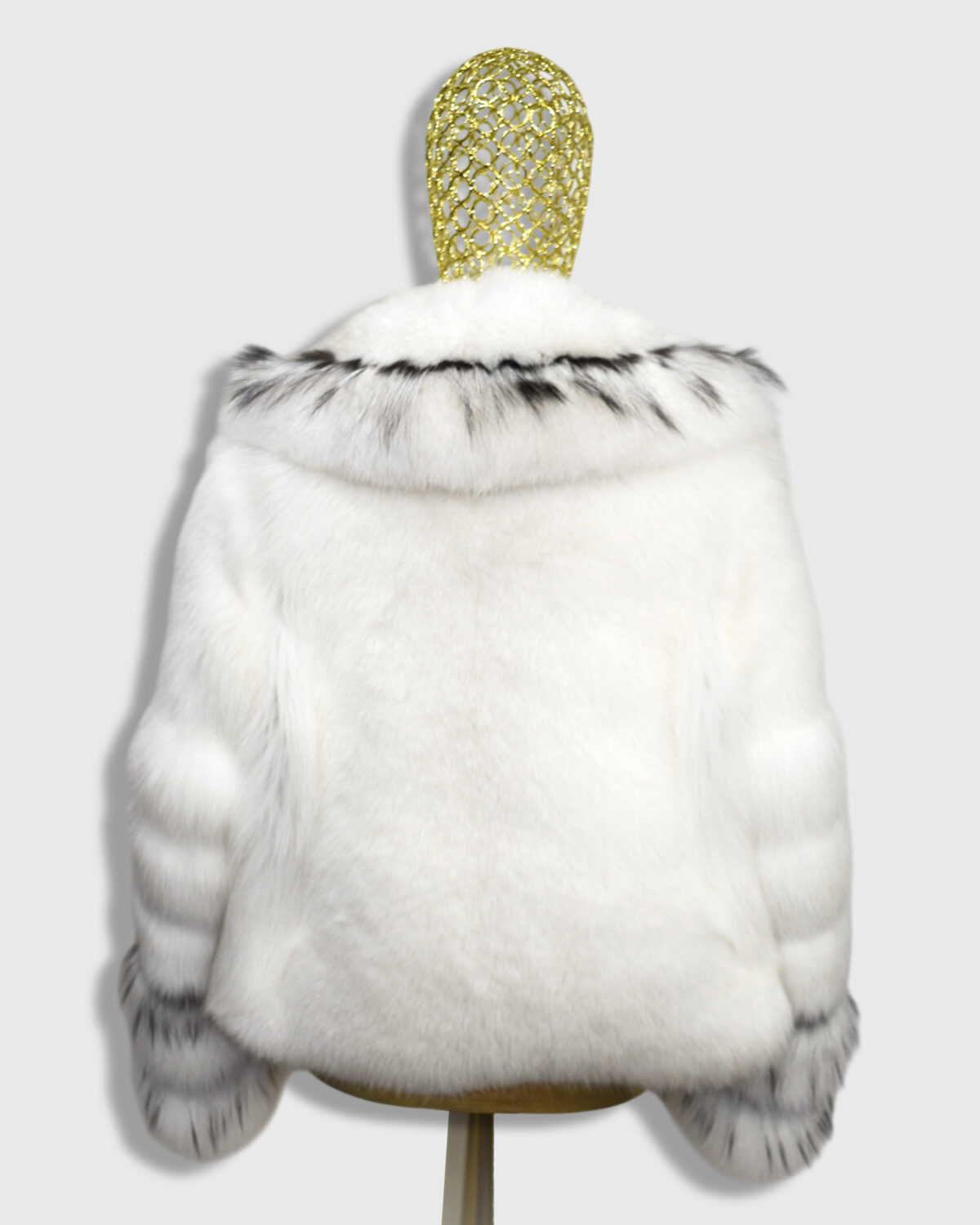 White Fox Fur Jacket With Black Trim