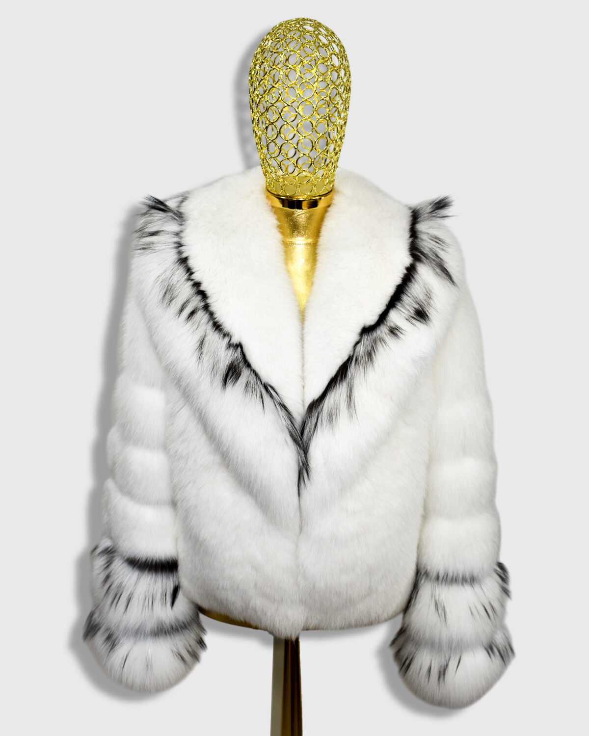 White Fox Fur Jacket With Black Trim