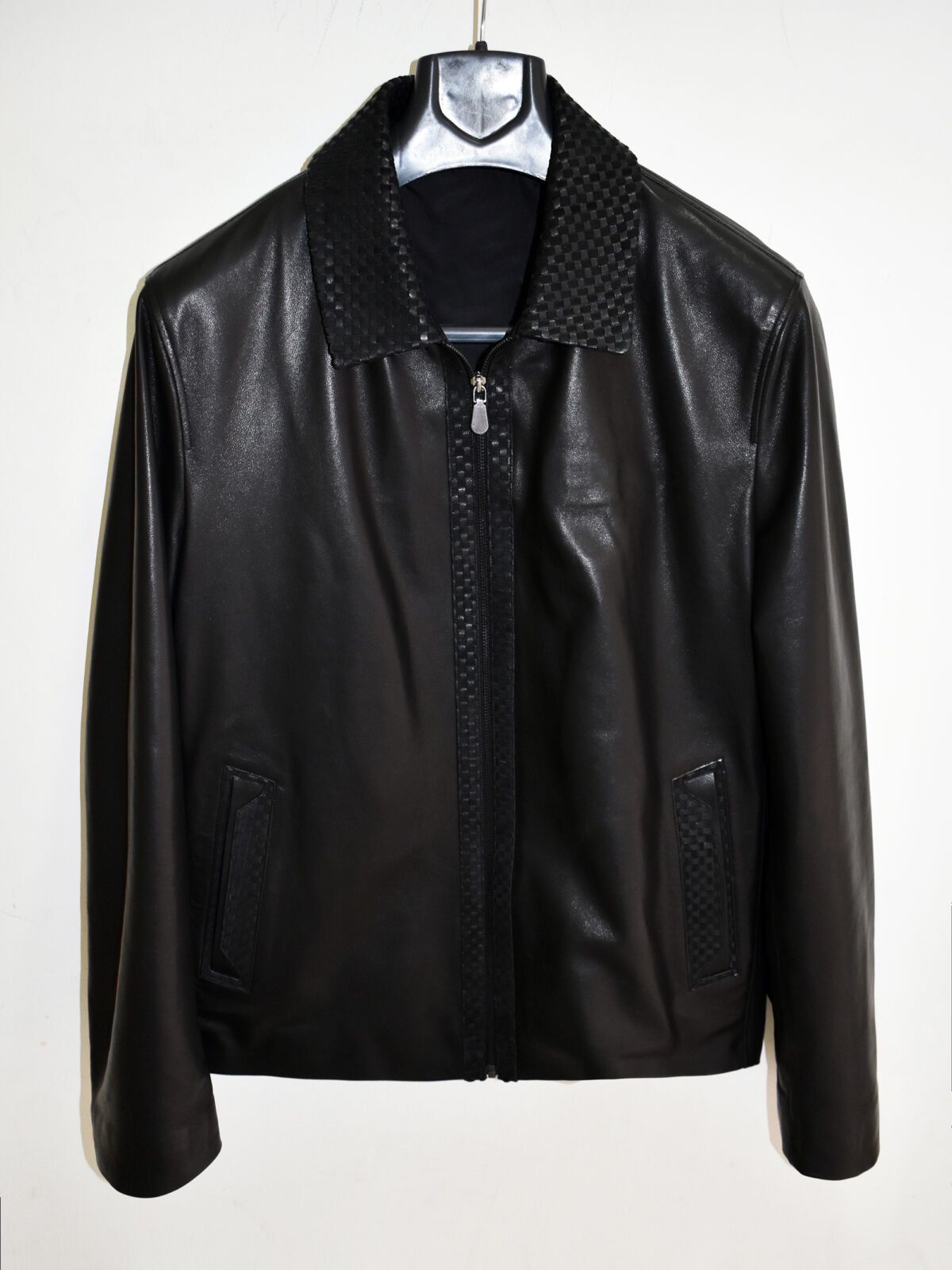 Black Nappa Jacket with Intrecciato Woven Details