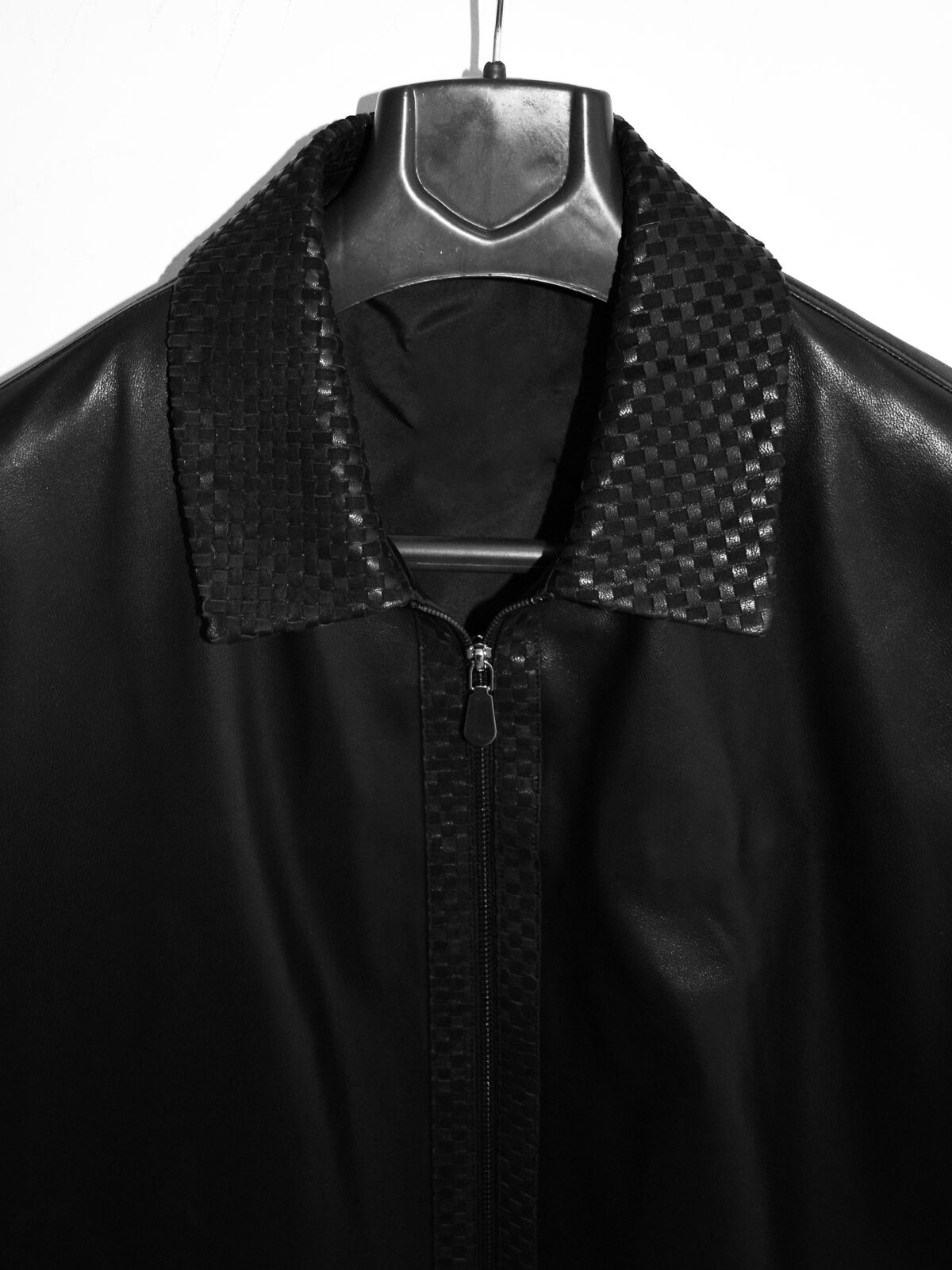 Black Nappa Jacket with Intrecciato Woven Details