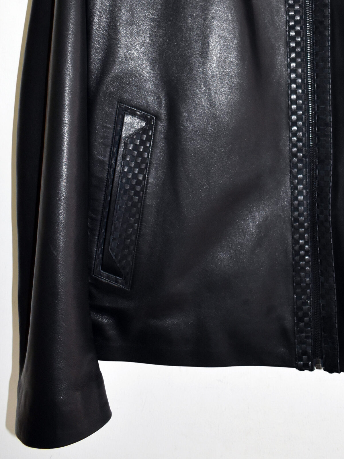 Black Nappa Jacket with Intrecciato Woven Details