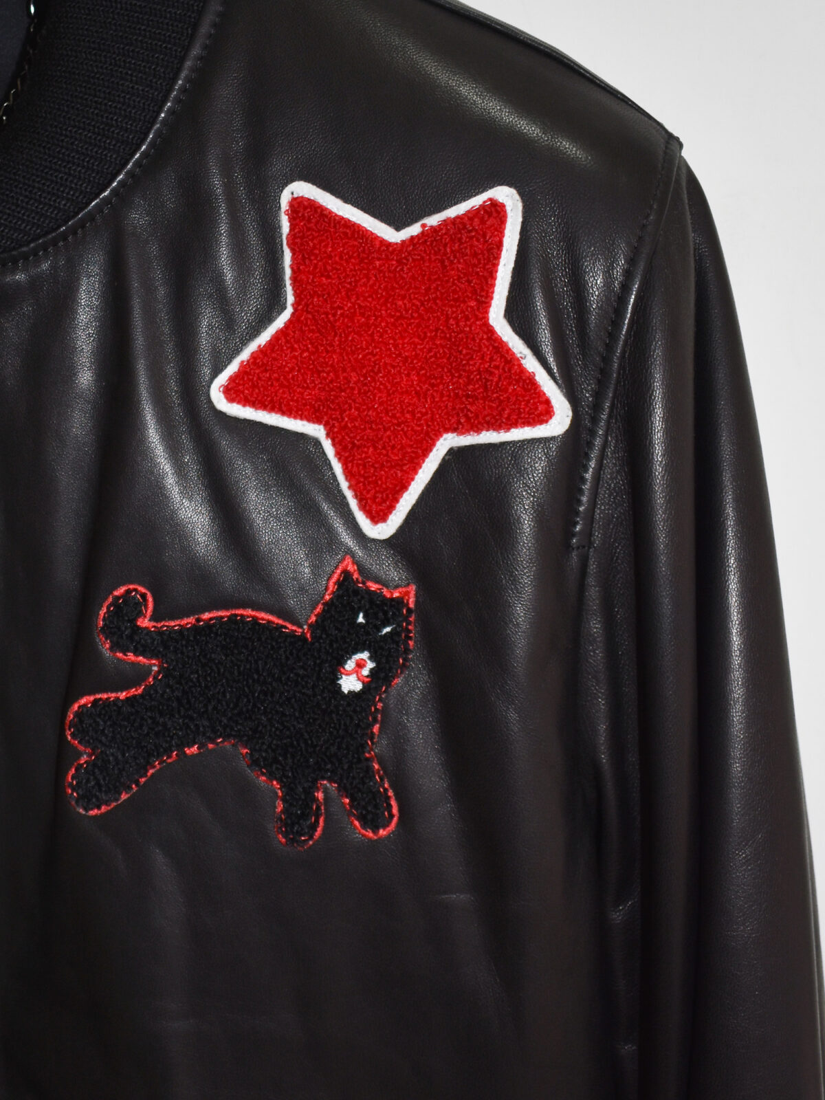 Cat Graphic Patch Nappa Leather Bomber
