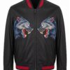 Wolf Embroidery Matte Leather Bomber