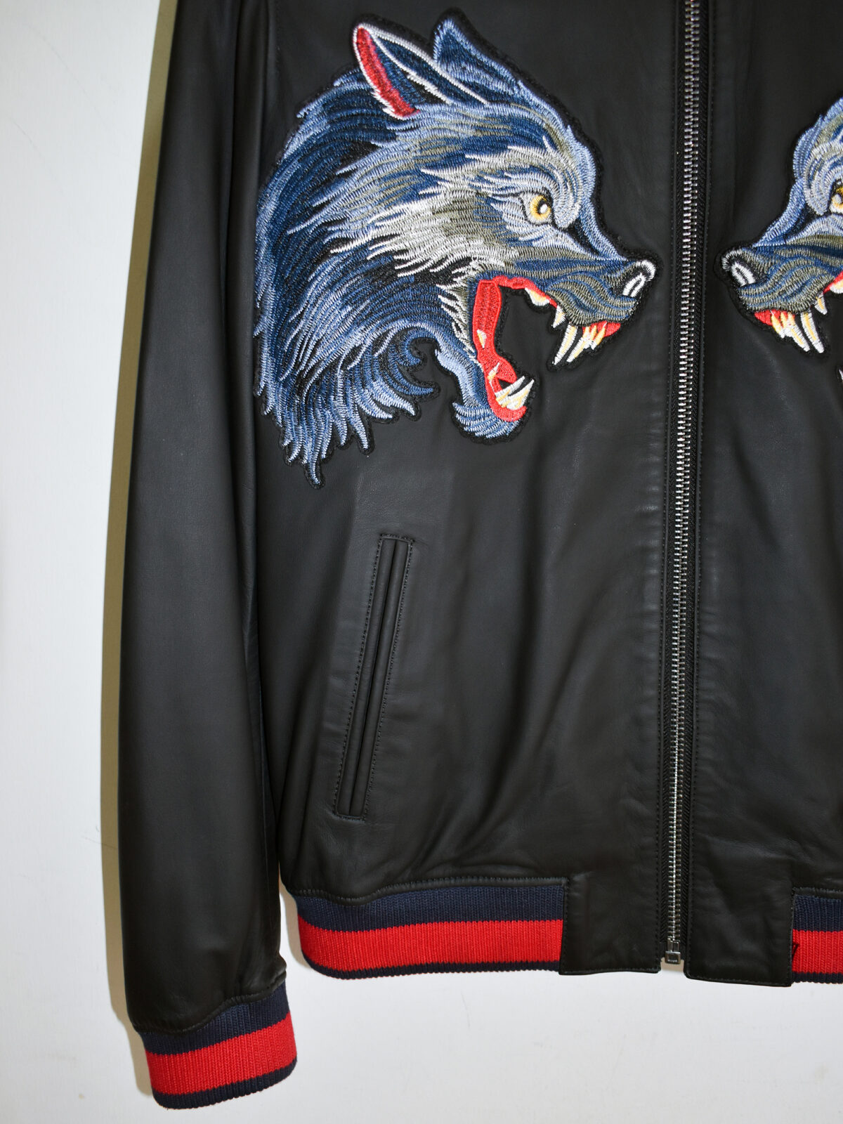 Wolf Embroidery Matte Leather Bomber