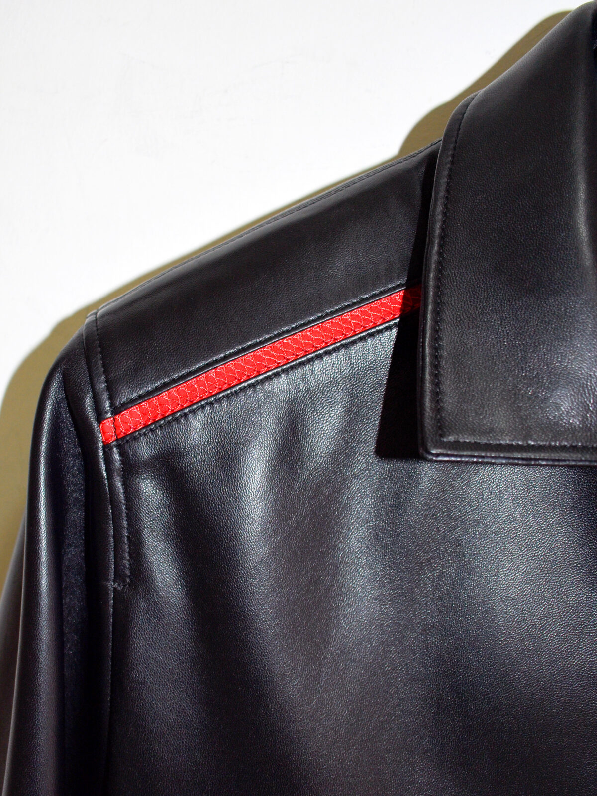 Black Nappa Jacket with Red Welt Detail