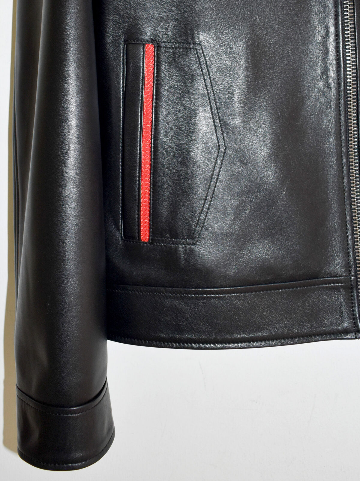 Black Nappa Jacket with Red Welt Detail