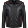 Black Nappa Jacket with Red Welt Detail