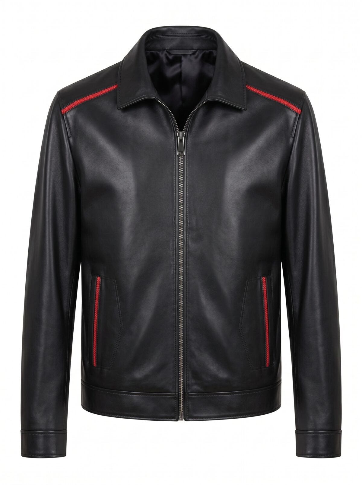 Black Nappa Jacket with Red Welt Detail