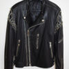 Studded Embellished Leather Biker Jacket