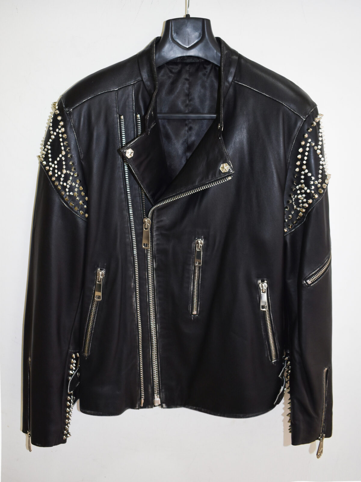 Studded Embellished Leather Biker Jacket