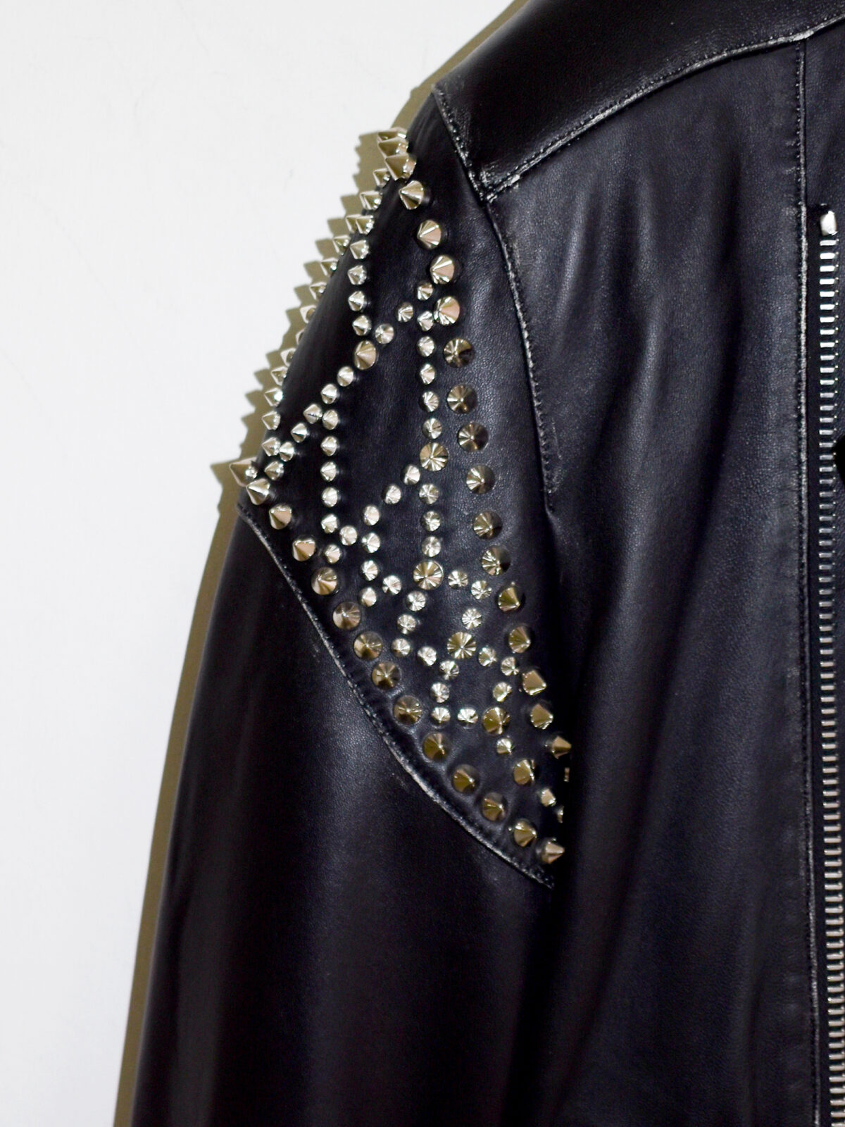 Studded Embellished Leather Biker Jacket