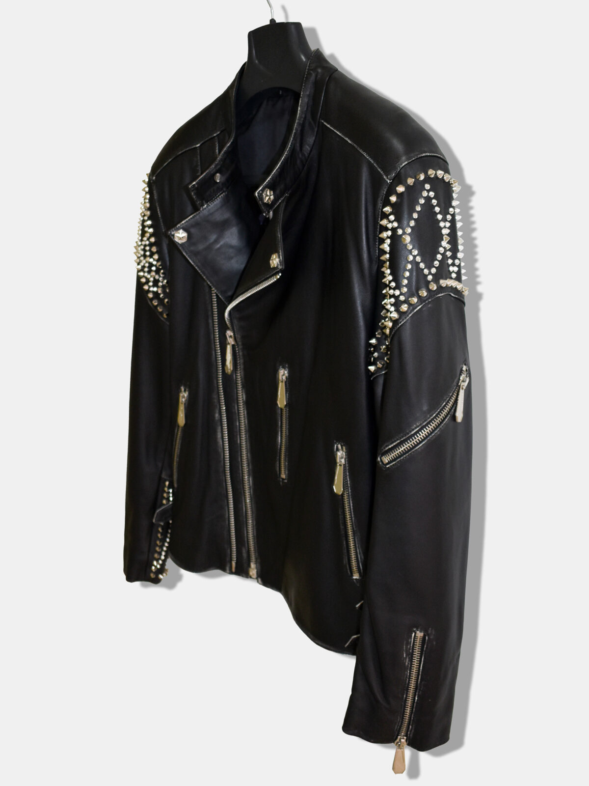 Studded Embellished Leather Biker Jacket