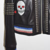 Crystal Skull and Rose Embellished Leather Bomber