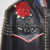 Crystal Skull and Rose Embellished Leather Bomber