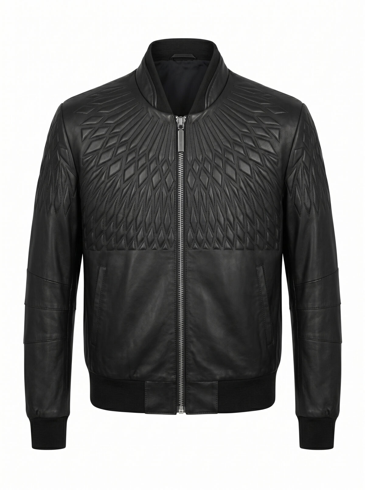 Sculpted Matelassé Leather Bomber Jacket