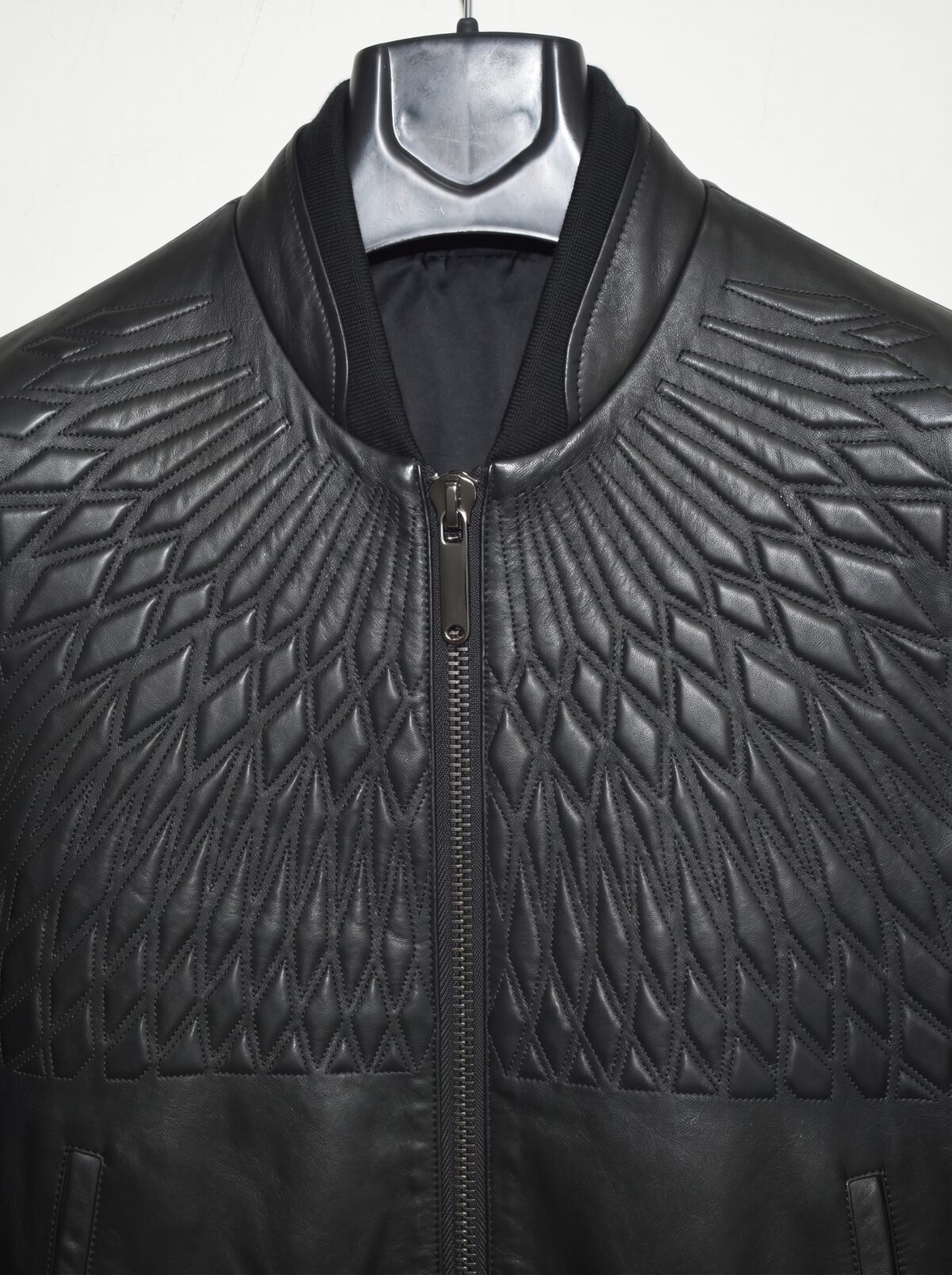 Sculpted Matelassé Leather Bomber Jacket