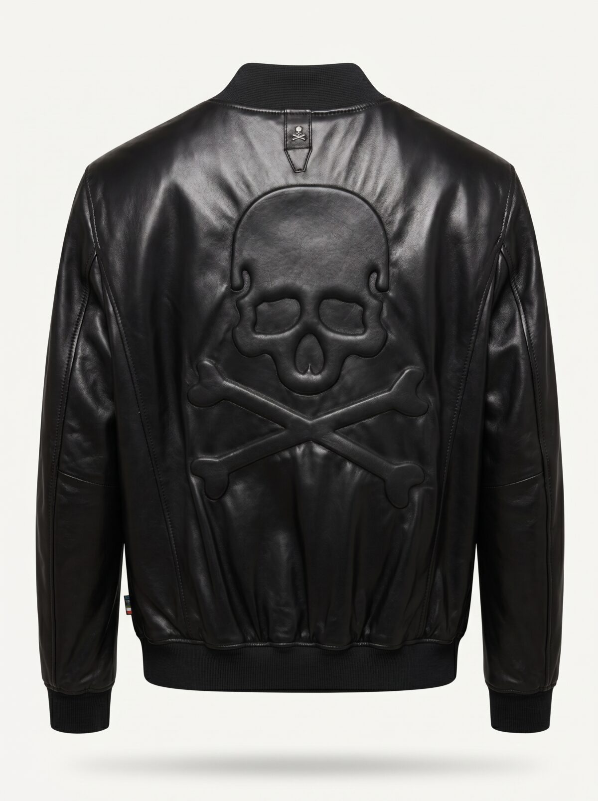 Skull Embossed Nappa Leather Bomber Jacket