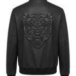 Tiger Embossed Matte Leather Bomber