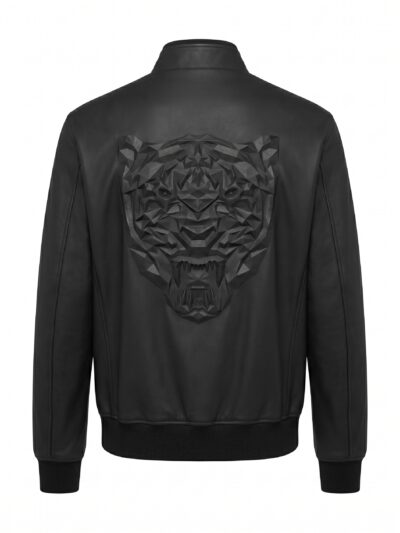 Tiger Embossed Matte Leather Bomber