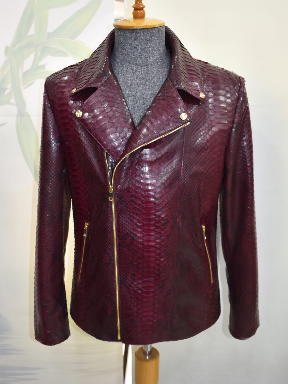 Bordeaux Python Biker Jacket