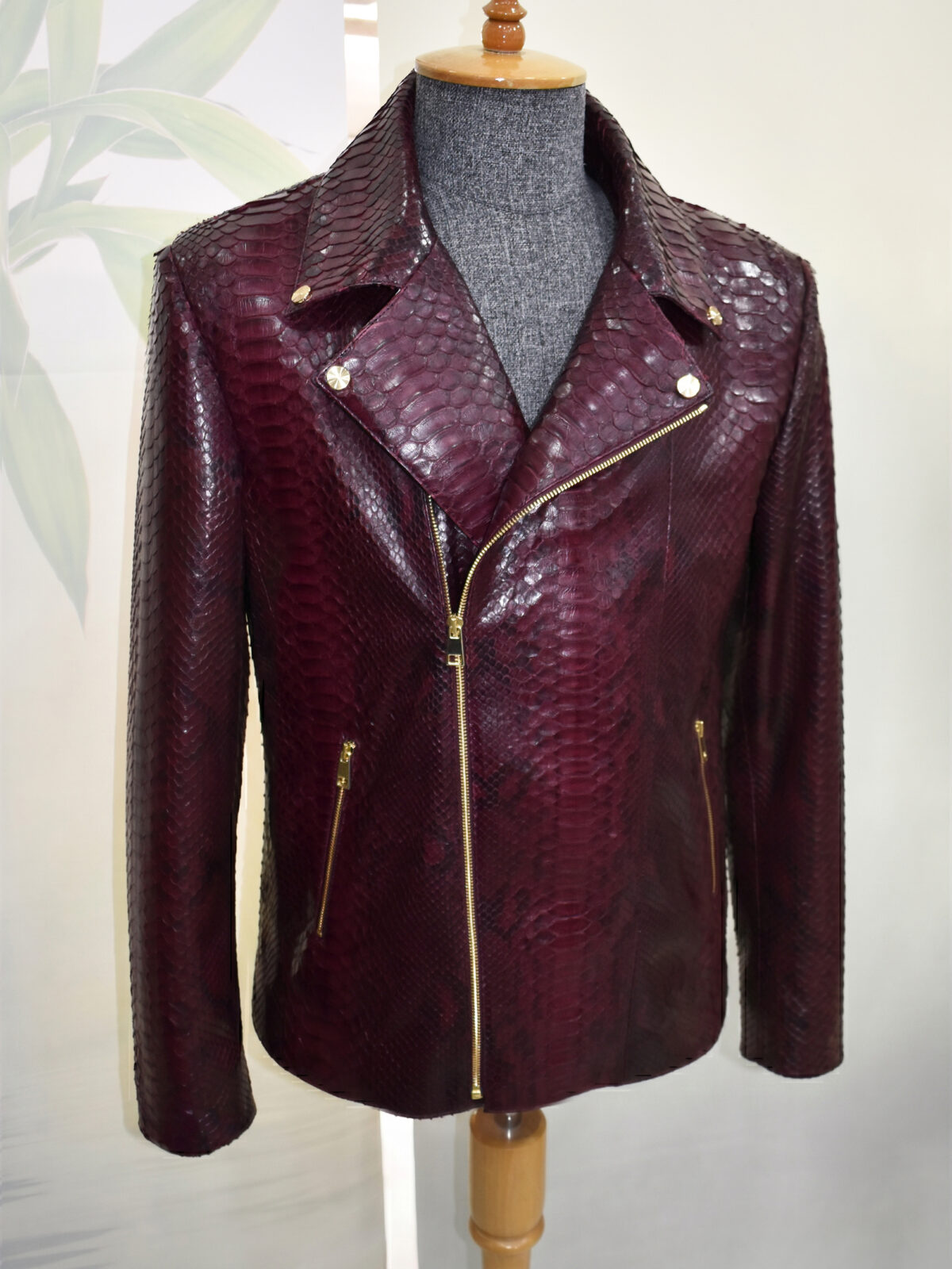 Bordeaux Python Biker Jacket