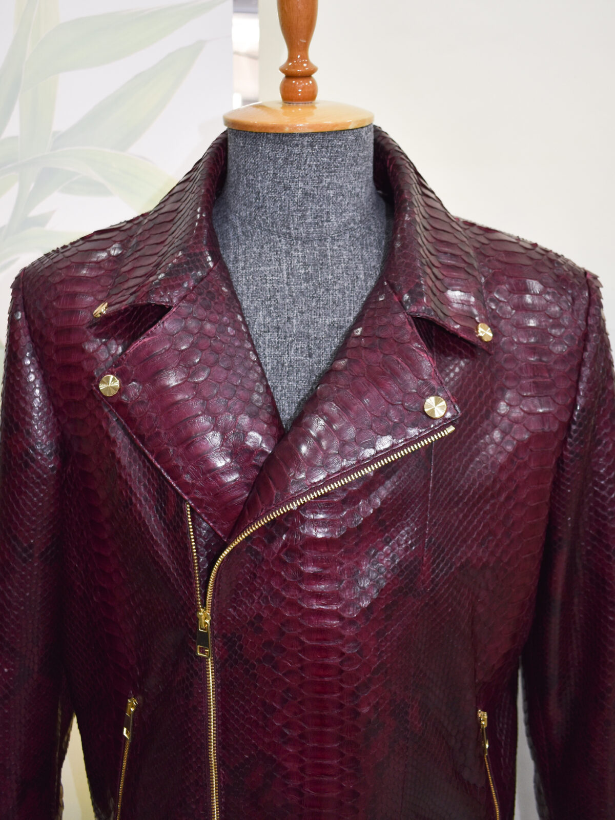 Bordeaux Python Biker Jacket