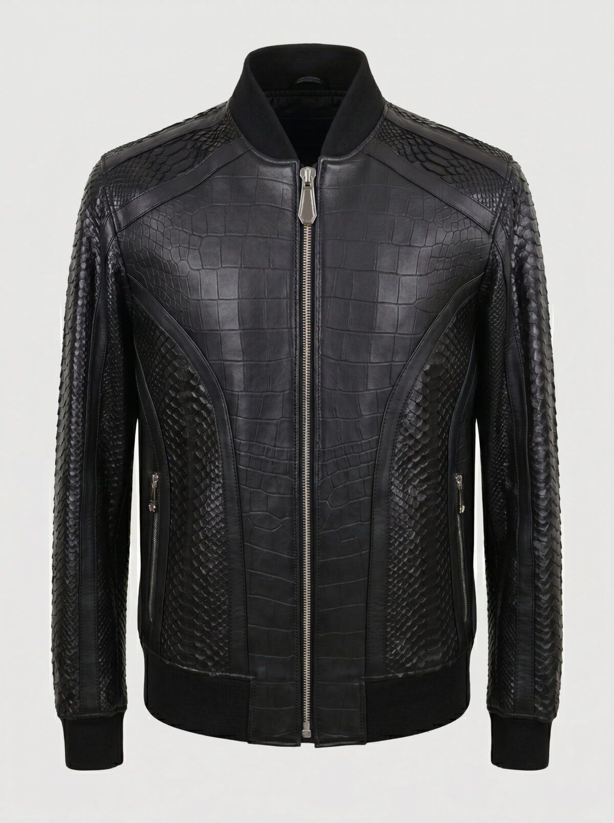 Crocodile Embossed Leather Bomber With Python Skin