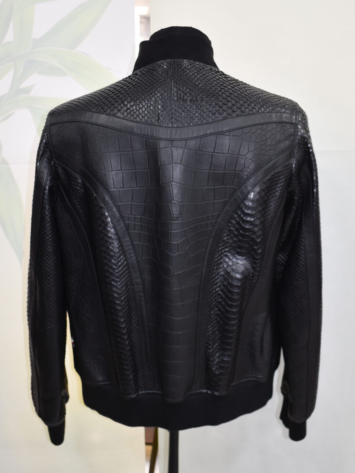 Crocodile Embossed Leather Bomber With Python Skin