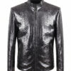 Metallic Grey Python Skin Racer Jacket