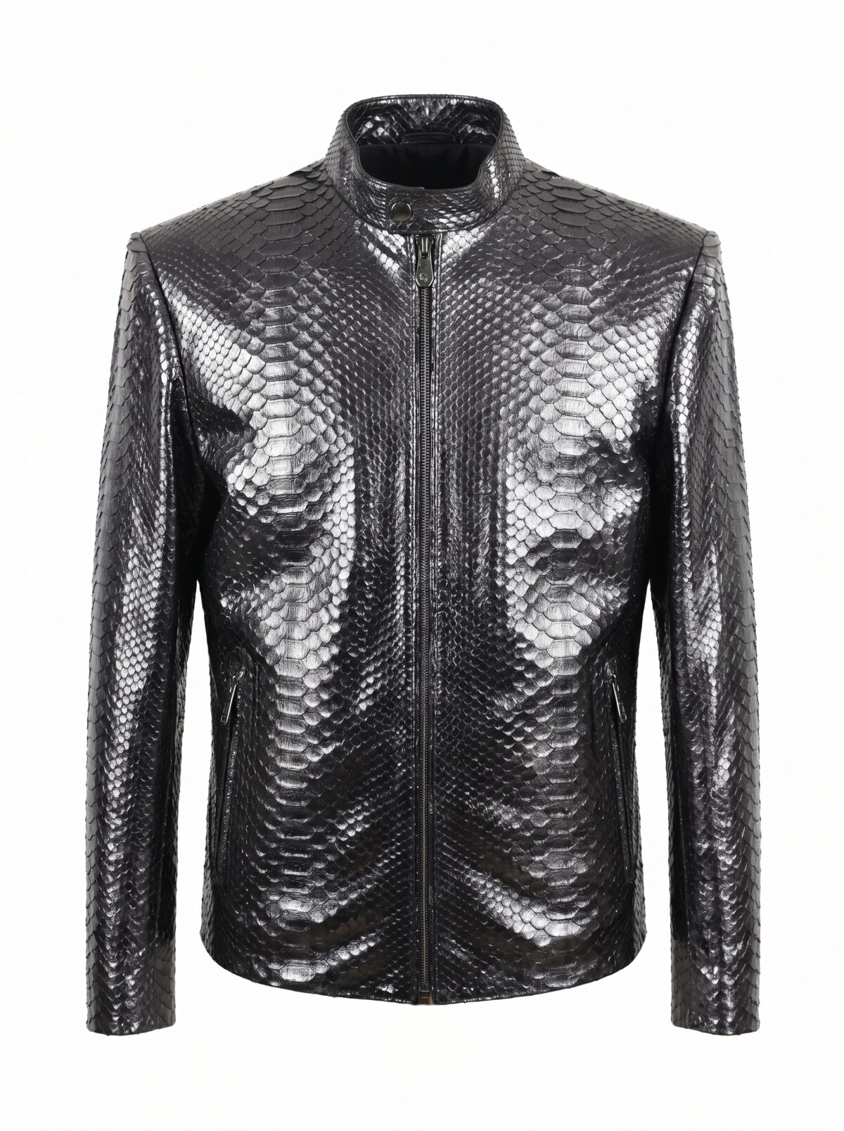 Metallic Grey Python Skin Racer Jacket