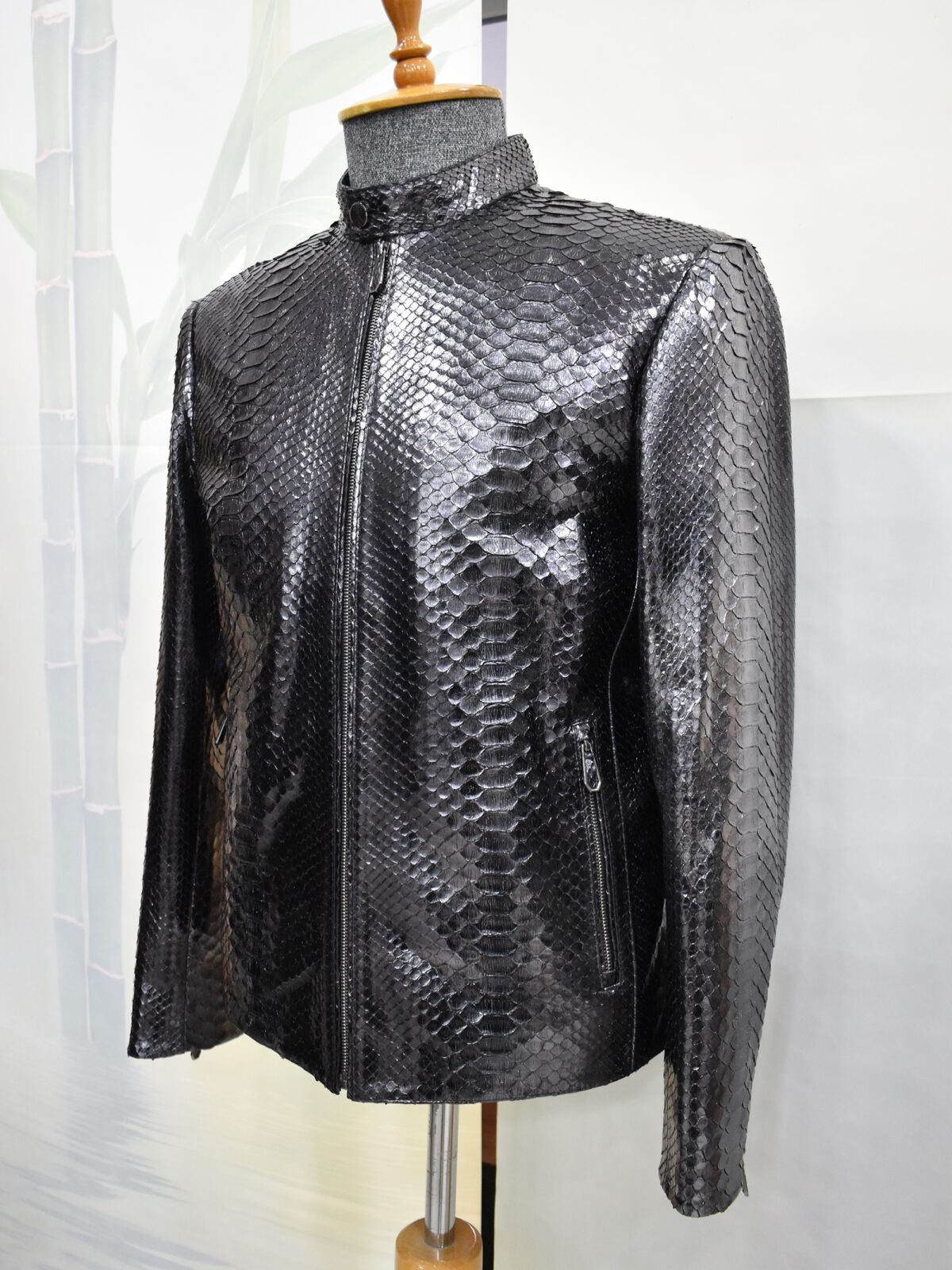 Metallic Grey Python Skin Racer Jacket
