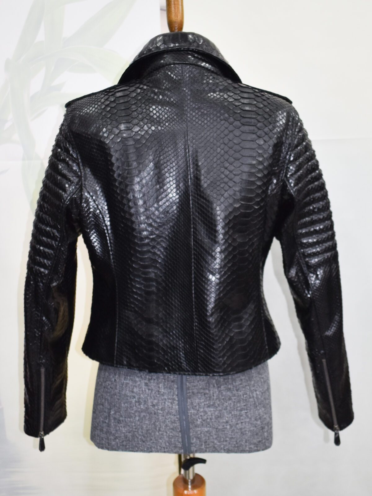 Python Leather Asymmetric Biker Jacket