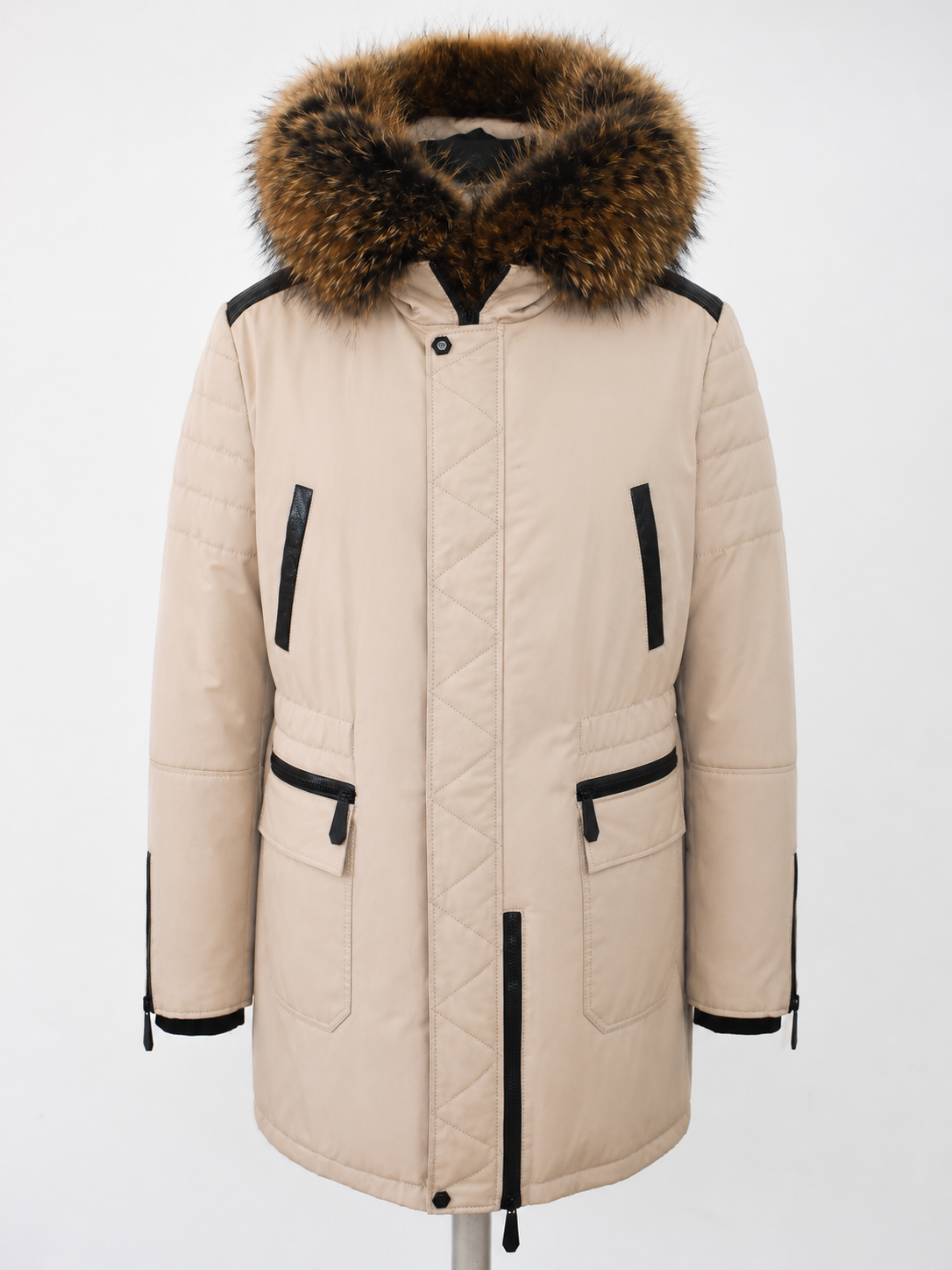 Parka with Detachable Raccoon Fur Trim
