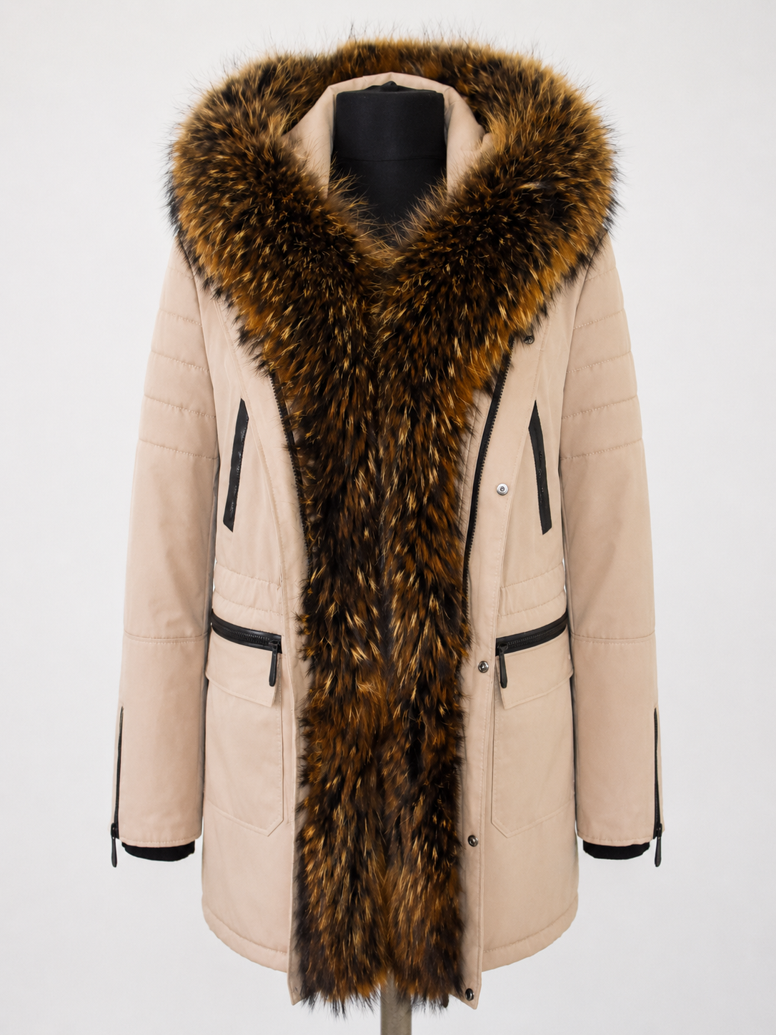 Parka with Detachable Raccoon Fur Trim
