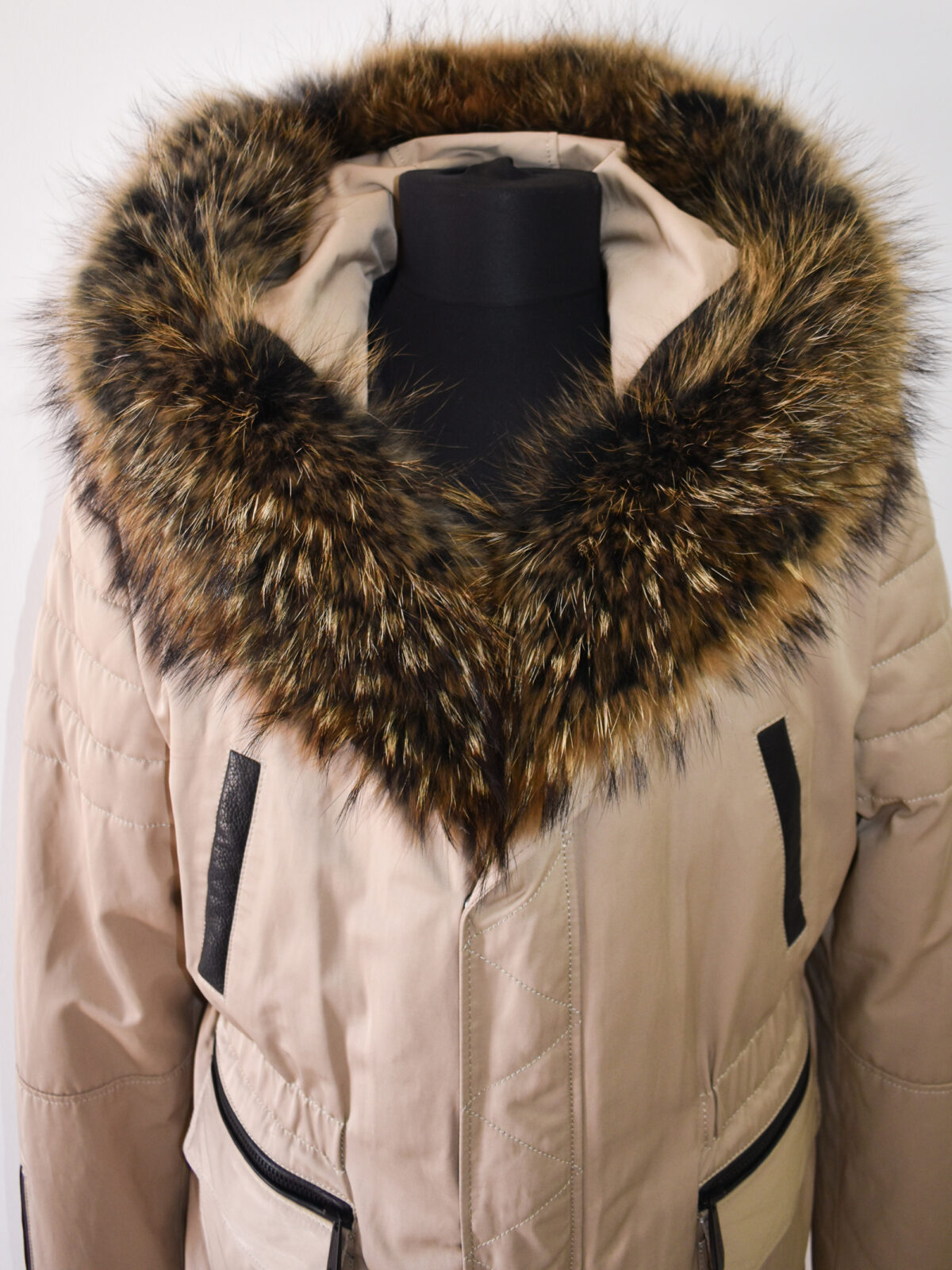 Parka with Detachable Raccoon Fur Trim