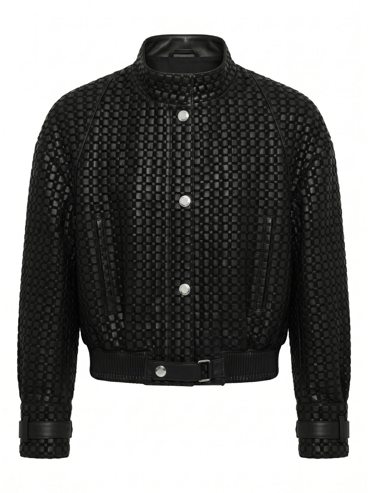 Oversized Hand-Woven Intrecciato Leather Bomber
