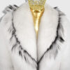 White Fox Fur Jacket With Black Trim