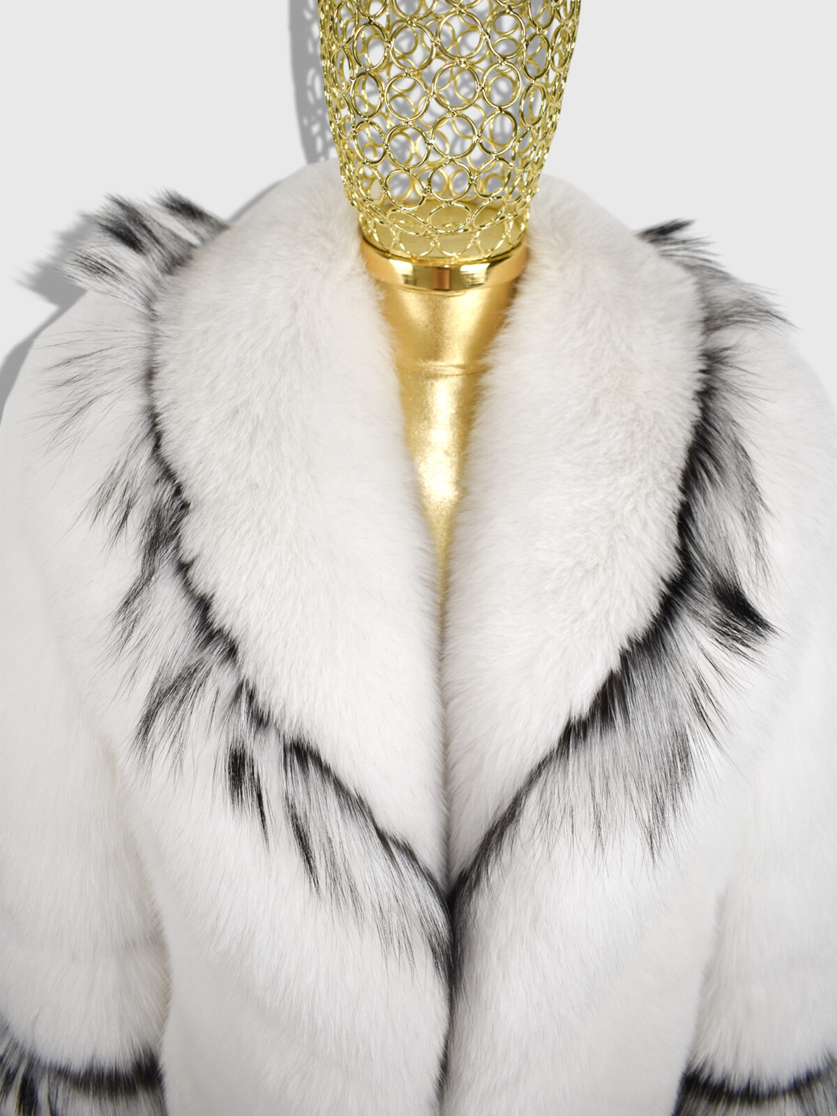 White Fox Fur Jacket With Black Trim