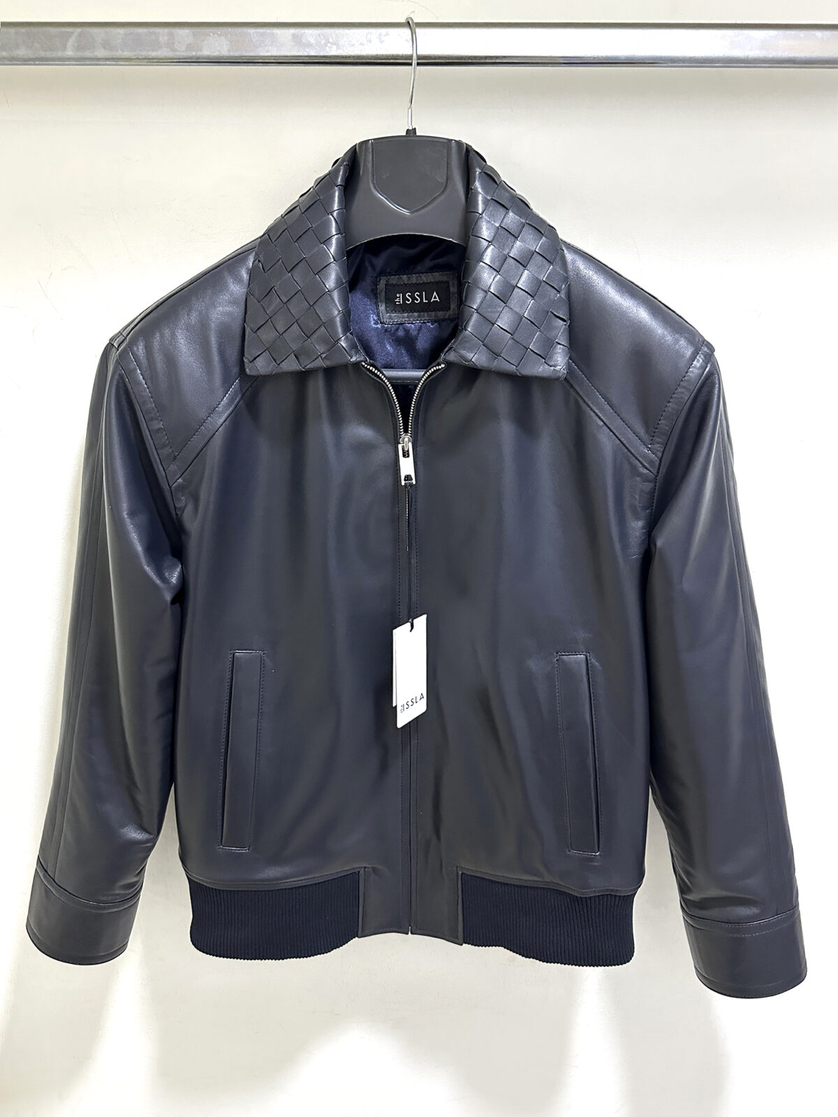 Intrecciato Collar Oversized Leather Bomber