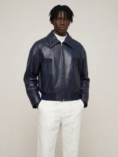 Intrecciato Collar Oversized Leather Bomber
